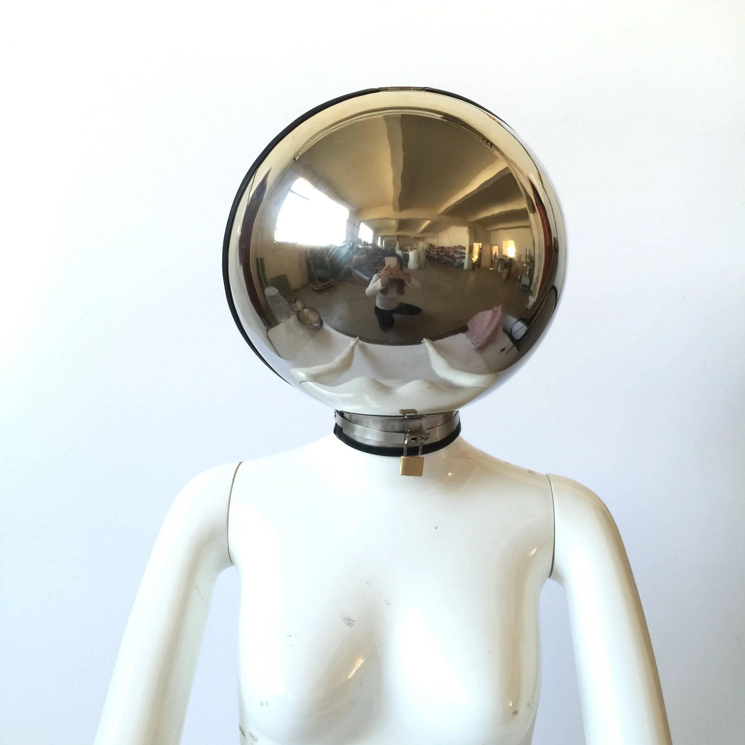 Stainless Steel Bondage Ball Helmet Restraint | Lockable Hood with Handcuffs & Chains | BDSM Slave Hood for Men & Women - Passion Pulse Adult