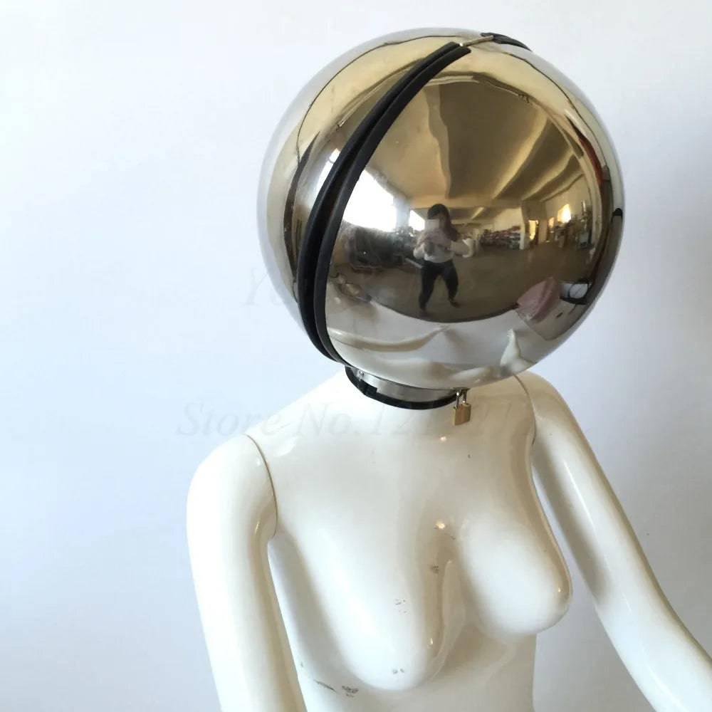 Stainless Steel Bondage Ball Helmet Restraint | Lockable Hood with Handcuffs & Chains | BDSM Slave Hood for Men & Women - Passion Pulse Adult