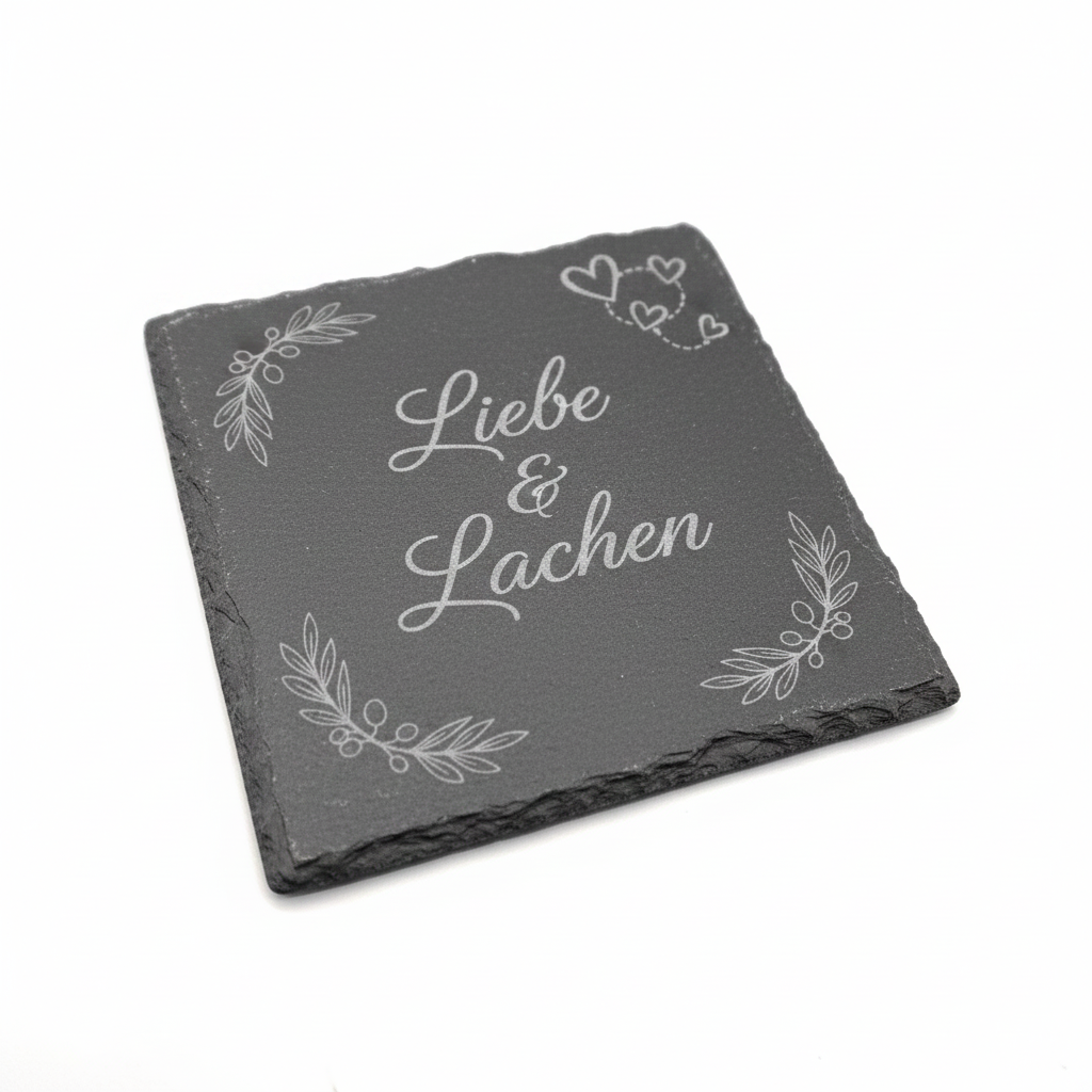 Schiefer-Untersetzer mit individueller Lasergravur - personalisierte Schiefertafel