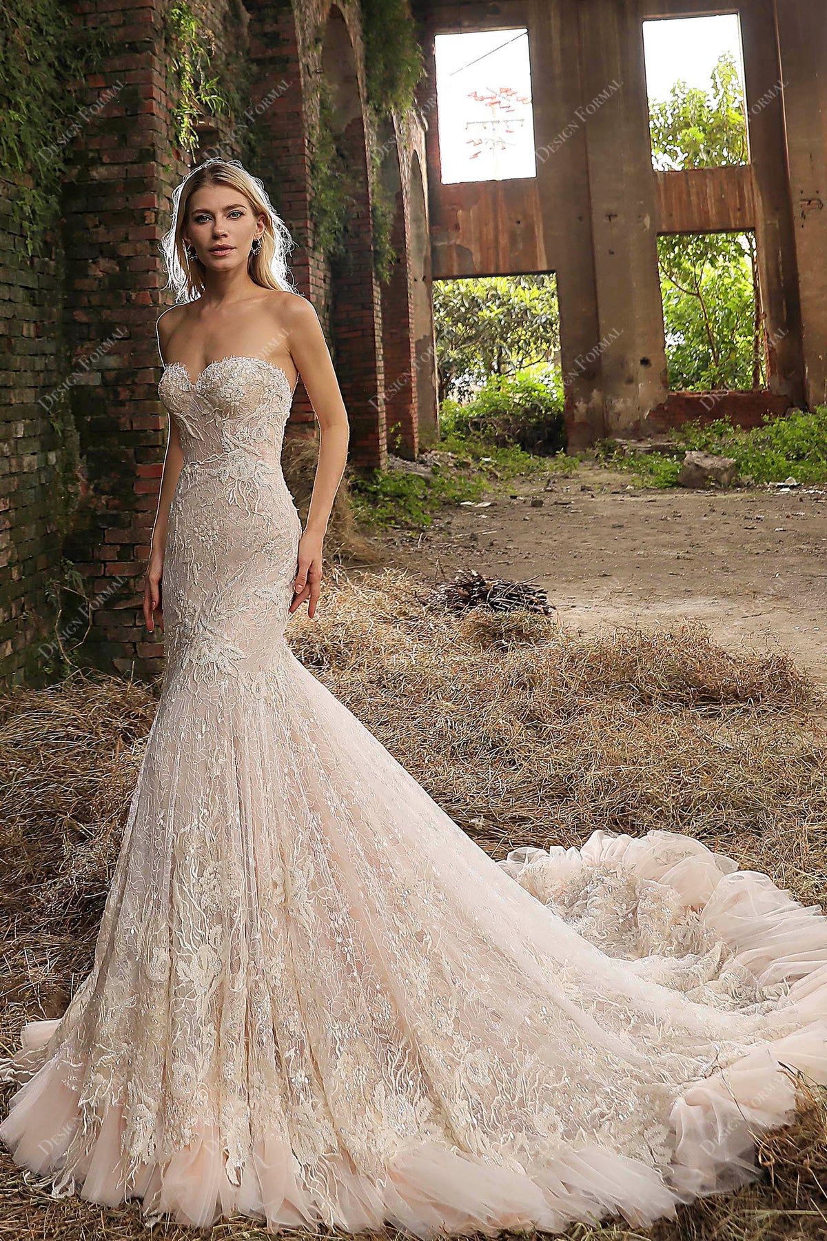 Strapless Corset Lace Mermaid Wedding Dress