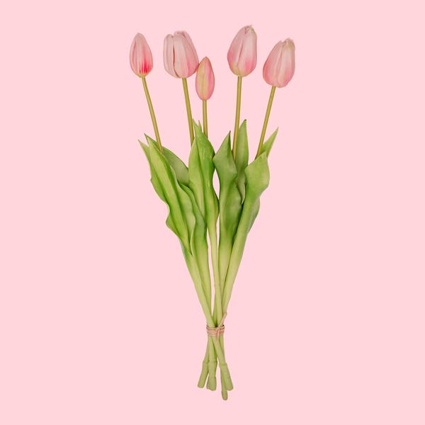 Rosa Tulpenstrauß - 5 Stück - künstliche Tulpen mit realistischer Haptik - 42 cm (rosa)