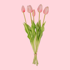 Rosa Tulpenstrauß - 5 Stück - künstliche Tulpen mit realistischer Haptik - 42 cm (rosa)