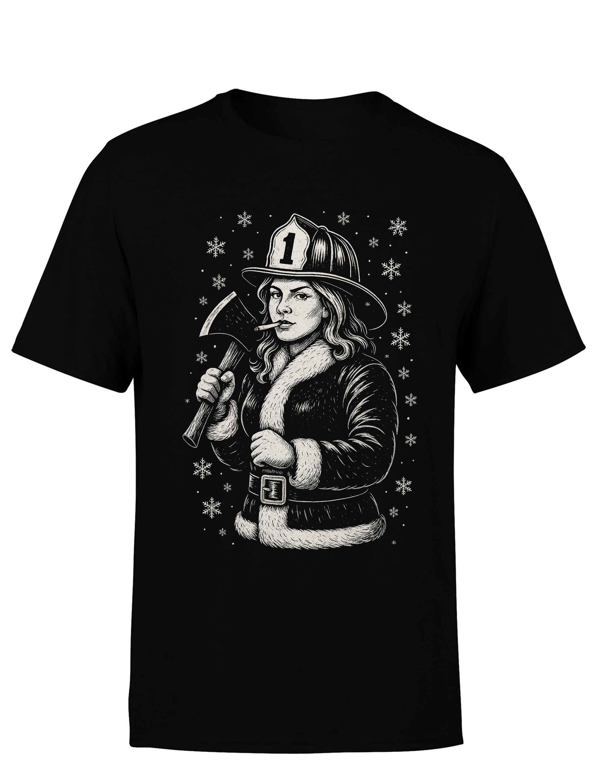 T-Shirt Unisex Feuerwehr Weihnachtsfrau
