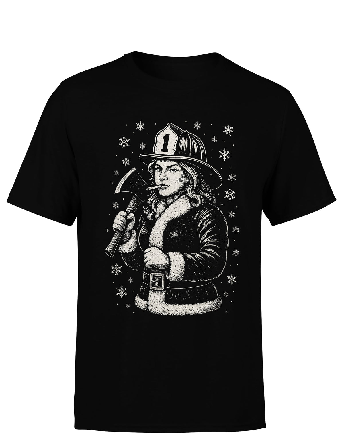 T-Shirt Unisex Feuerwehr Weihnachtsfrau