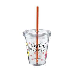 Tuffex Patterned Crystal Cup with Cover Lid & Straw Plastic TP554