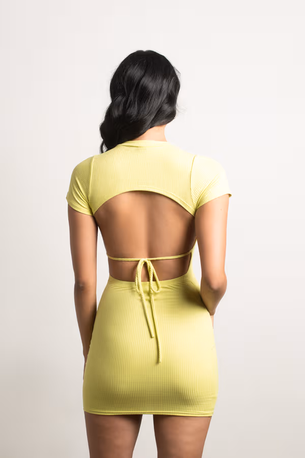 City Scene Ribbed Open Back Mini Dress - Blue