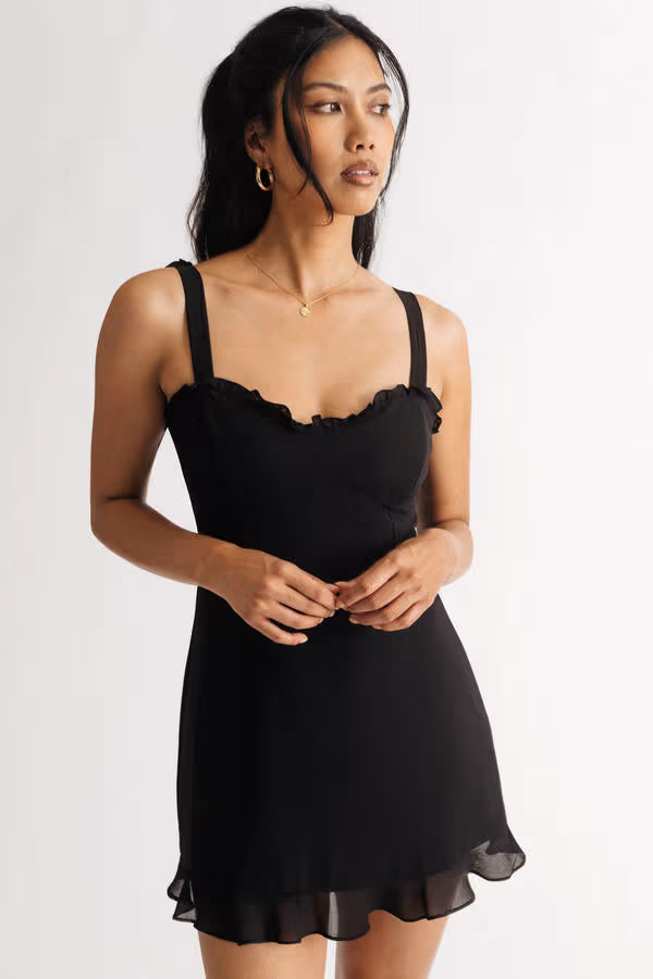 Maila Ruffle Shoulder Tie Mini Dress