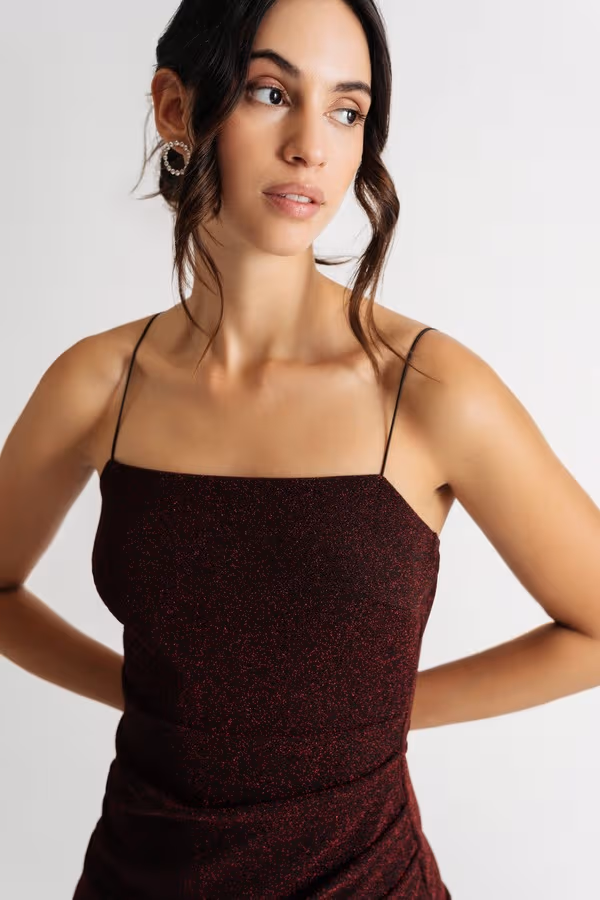 Keela Metallic Bodycon Mini Dress - Burgundy