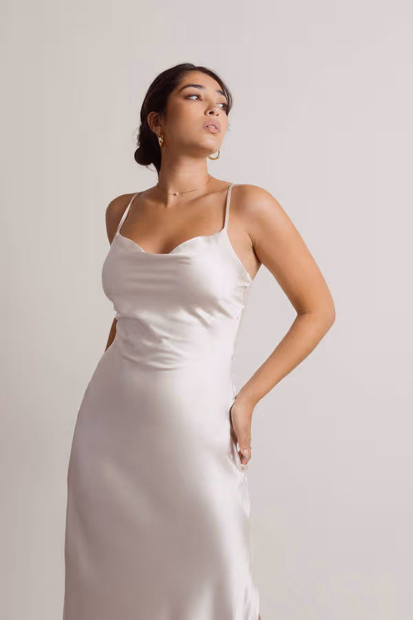 This Moment Satin Cowl Neck Maxi Dress - White
