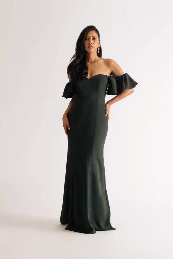Alara Ruffle Off the Shoulder Maxi Dress - Emerald