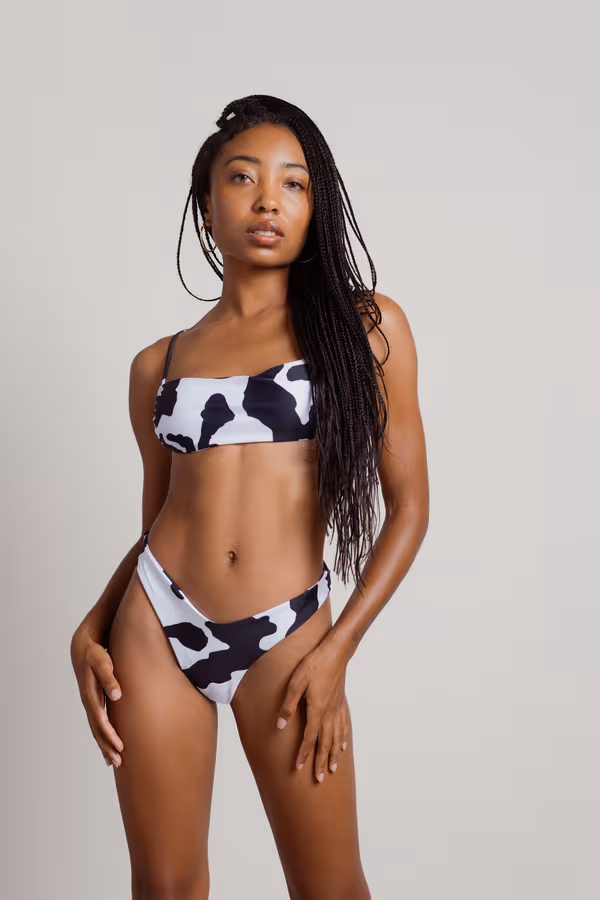 Moo-ve Over Cow Print Bikini Set - Black & White