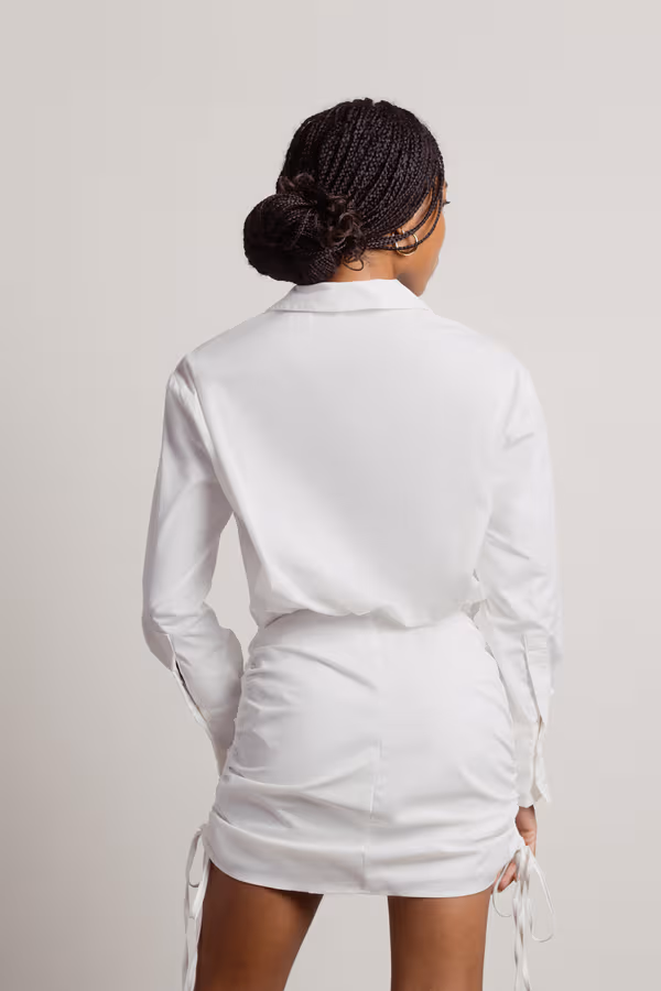 Mind Your Business Button Up Shirt Mini Dress - Off White