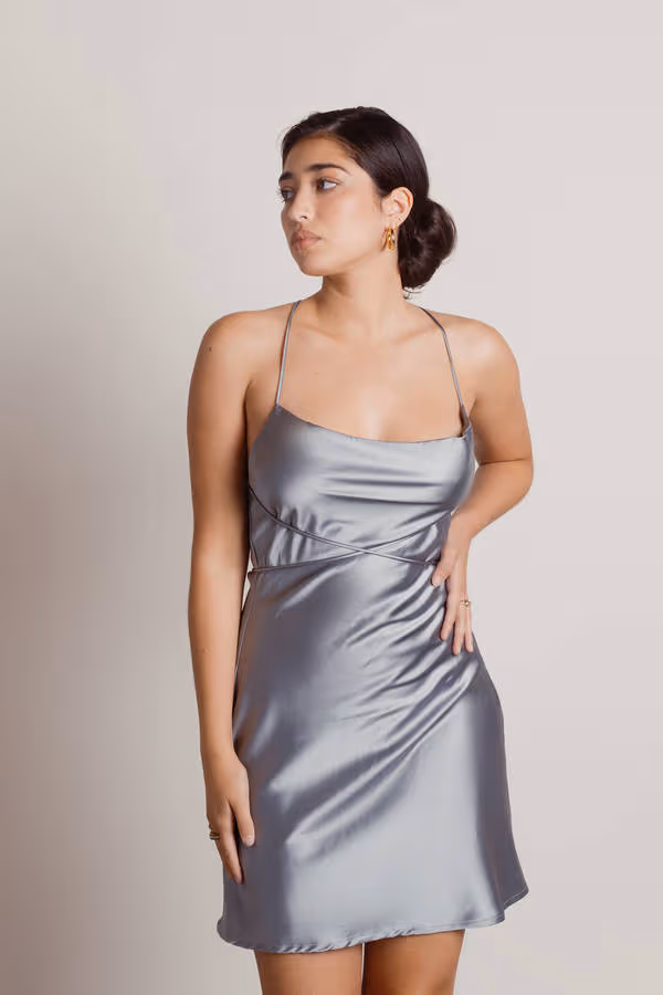 Light Up The Night Satin Cross Back Mini Dress - Off White