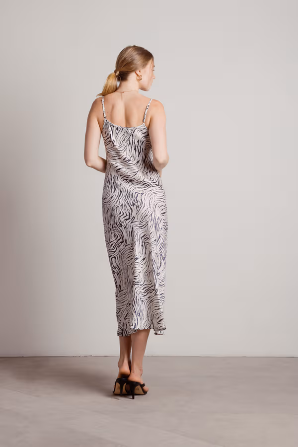 Hear Me Purr Tiger Print Slip Midi Dress - Mocha