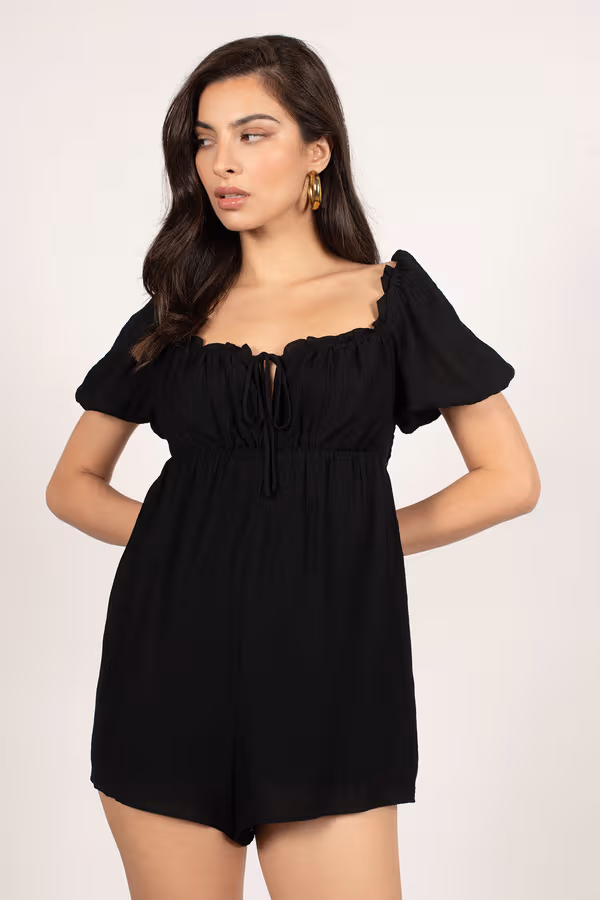 Baby Please Ruched Romper - Black