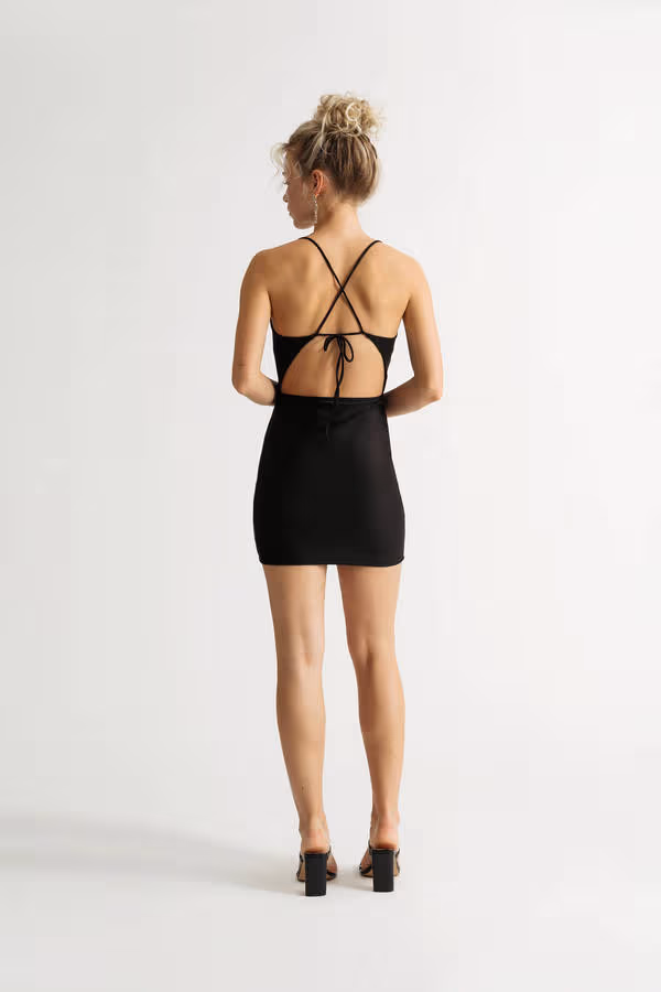 Sharpei Cowl Neck Open Back Mini Dress - Hunter Green