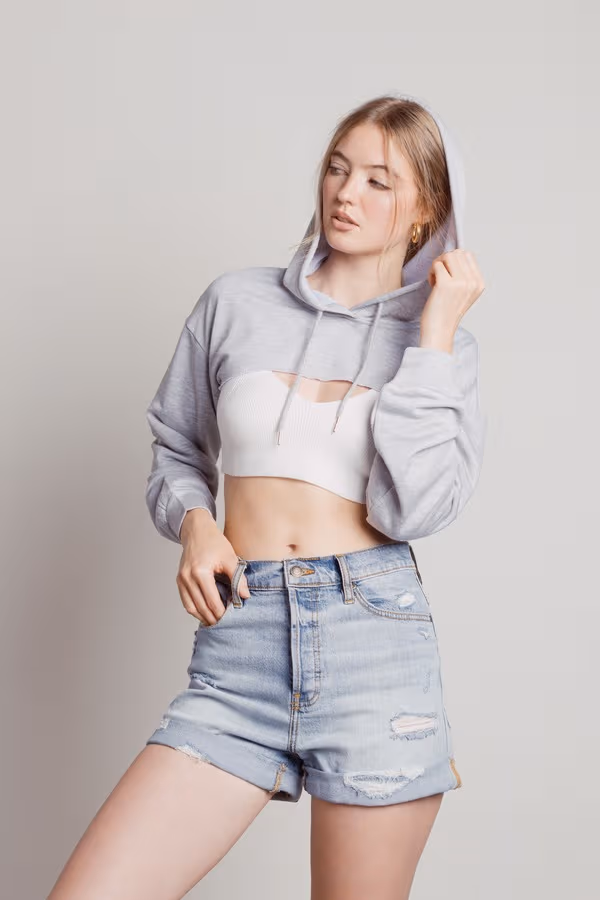 Lost And Found Cropped Hoodie - Beige