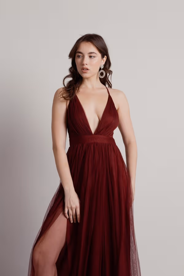 Here To Slay Plunging High Slit Maxi Dress - Navy