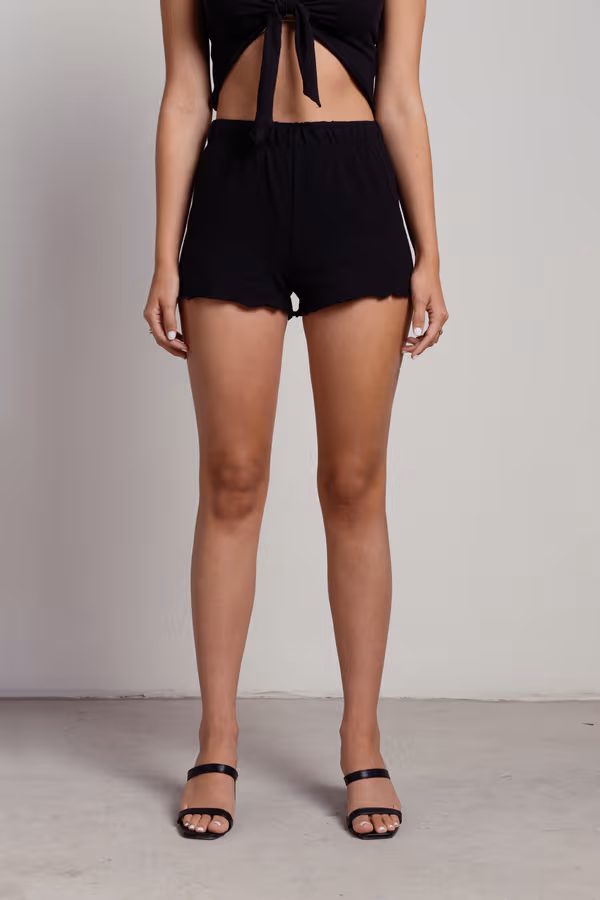 See You Later Lettuce Hem Shorts - Black