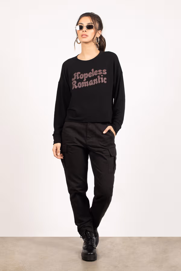 Hopeless Romantic Slogan Sweatshirt - Black