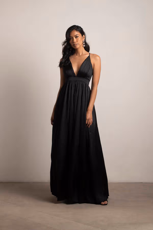 Just For The Night Black Satin Maxi Dress