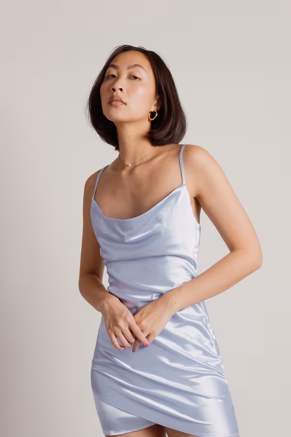 Alaleh Satin Surplice Mini Dress - Light Blue