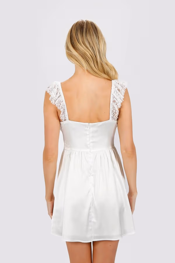 Saige Ruffle Ruched Mini Dress - Off White