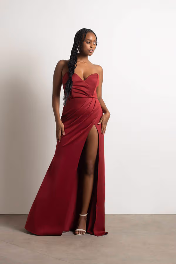 In A Dream Sweetheart High Slit Maxi Dress - Burgundy