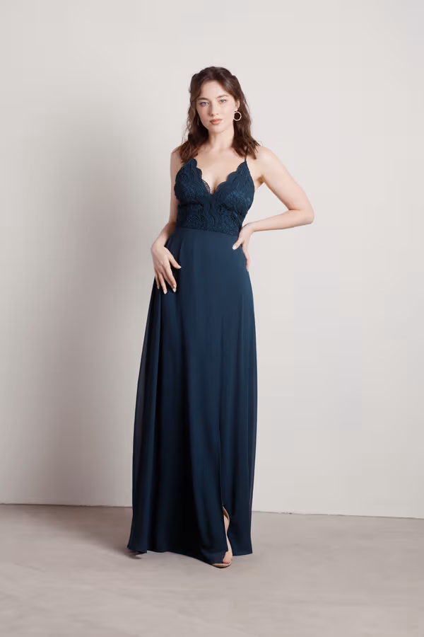 Unforgettable Lace High Slit Maxi Dress - Burgundy