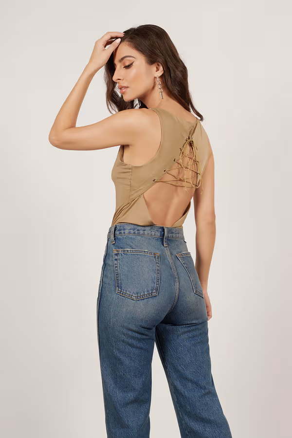 Into The Night Open Back Bodysuit - Khaki