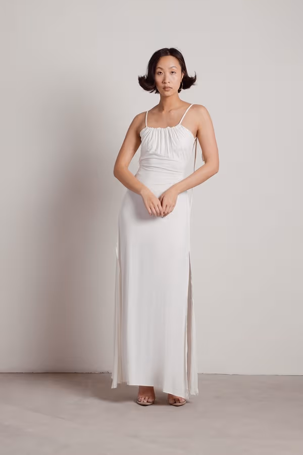Dreaming Fool Ruched Backless Maxi Dress - Ivory