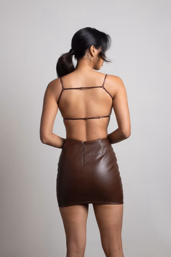 Ronesha Backless Open Back Mini Dress - Brown