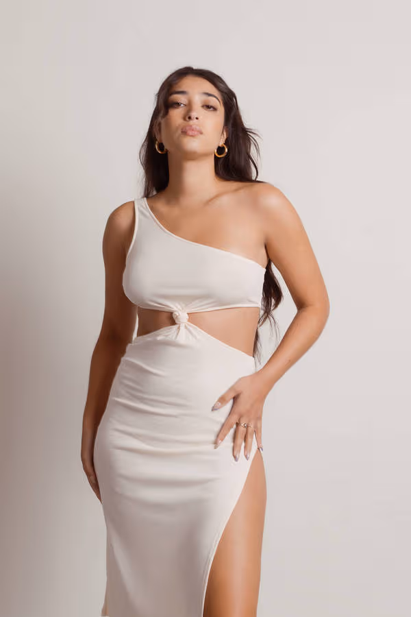 Lexi Cutout High Slit Midi Dress - Brown