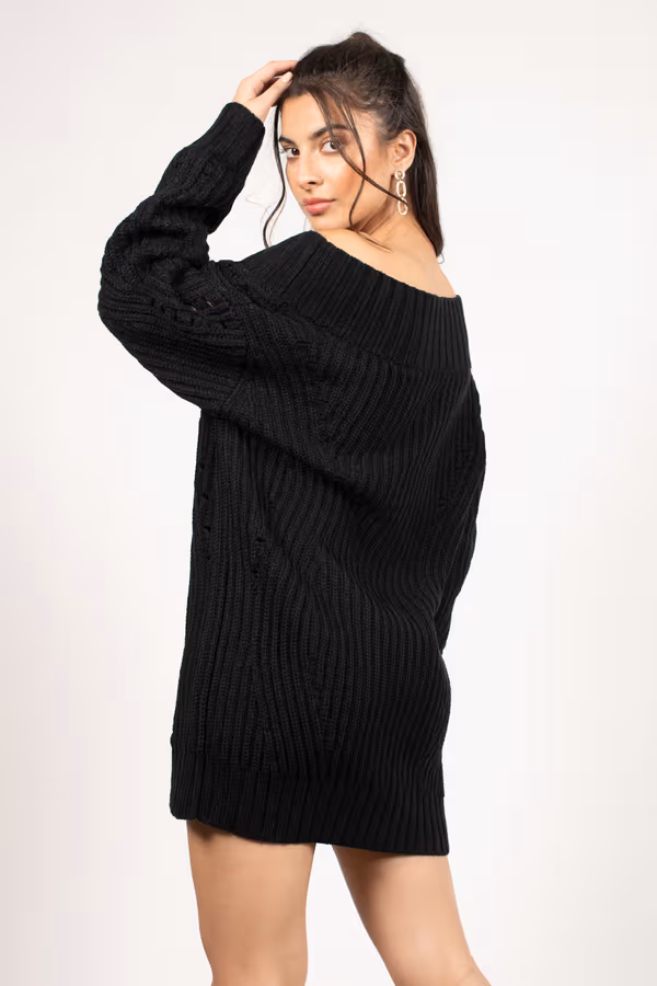 Alise Knit Off The Shoulder Mini Dress - Black
