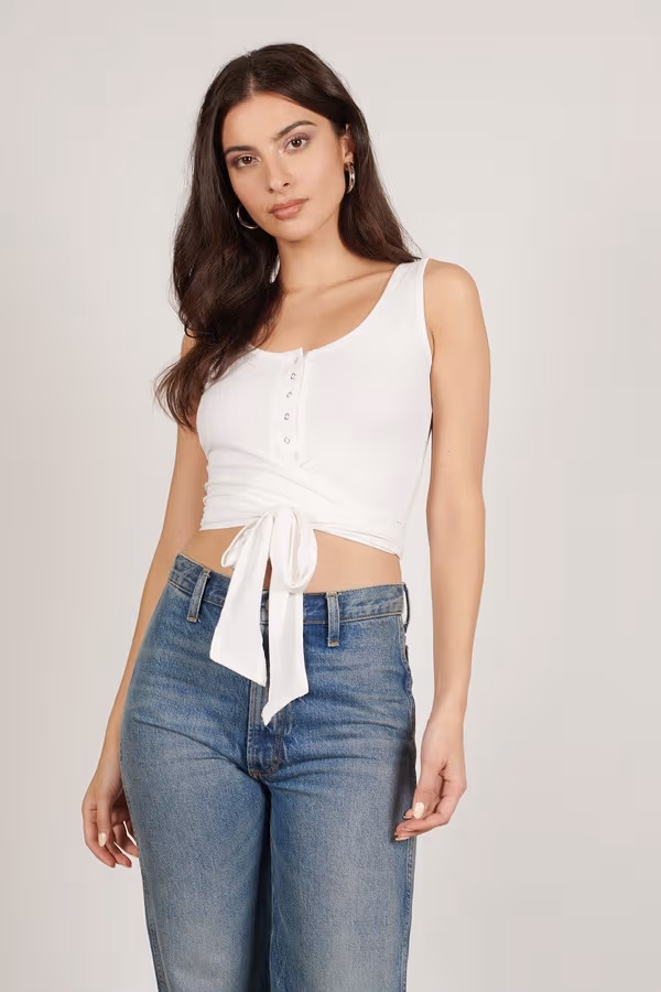 Look For Answers Crop Top - White