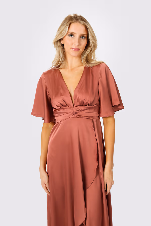 The Joy Of It Satin Surplice Maxi Dress - Rose Gold