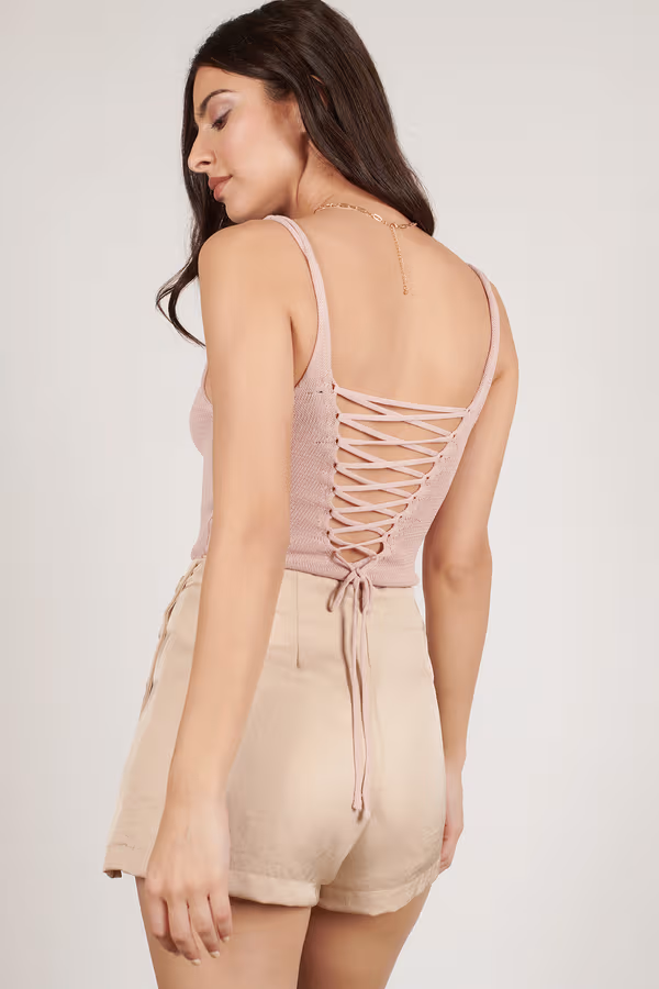 Amena Lace Up Bodysuit - Rose