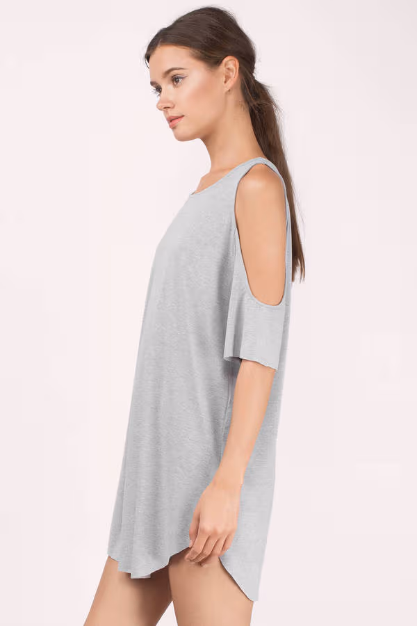 Daydream Cold Shoulder Shift Mini Dress - Heather Grey