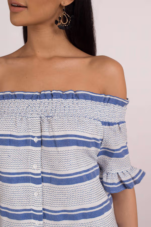 Lost + Wander Bora Bora Smocked Off The Shoulder Mini Dress - Blue