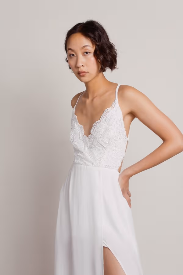 My Moment Crochet High Slit Maxi Dress - Off White