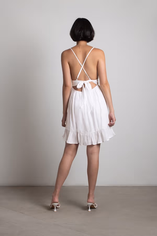 All The Right Reasons Crochet Bust Skater Mini Dress - Off White