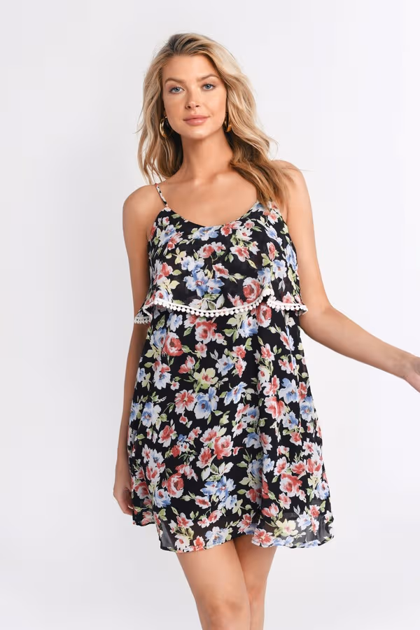 Shall We Dance Floral Cami Mini Dress - Black Floral