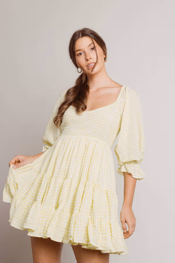 Afternoon Sun Tiered Babydoll Mini Dress - Lime