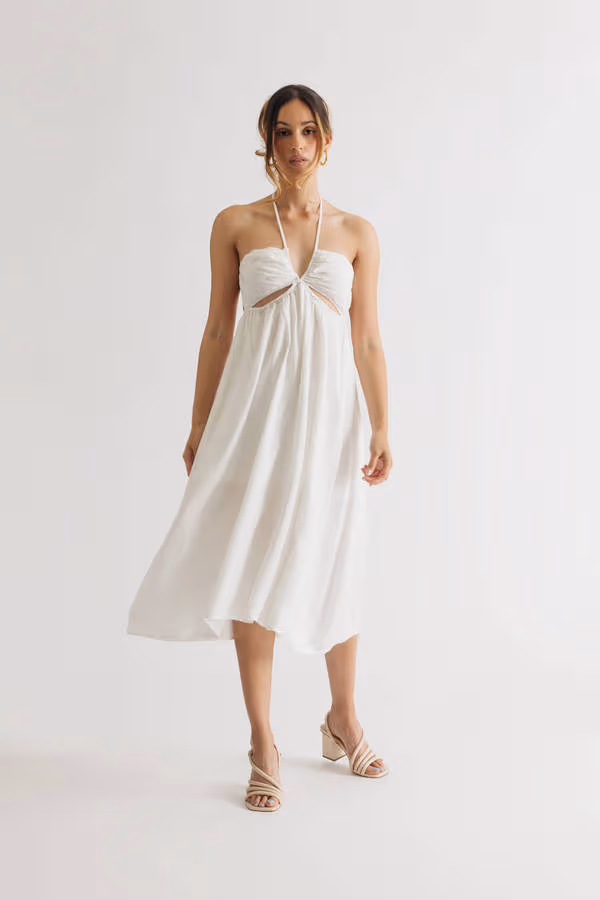 Beach Cabana Off White Halter Midi Dress