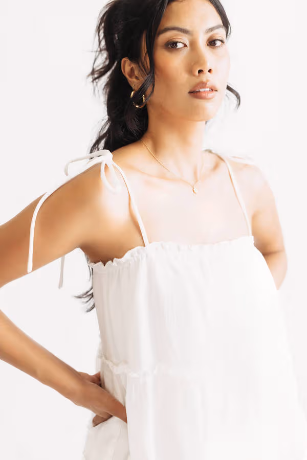 Spring Fling Off White Tiered Babydoll Mini Dress