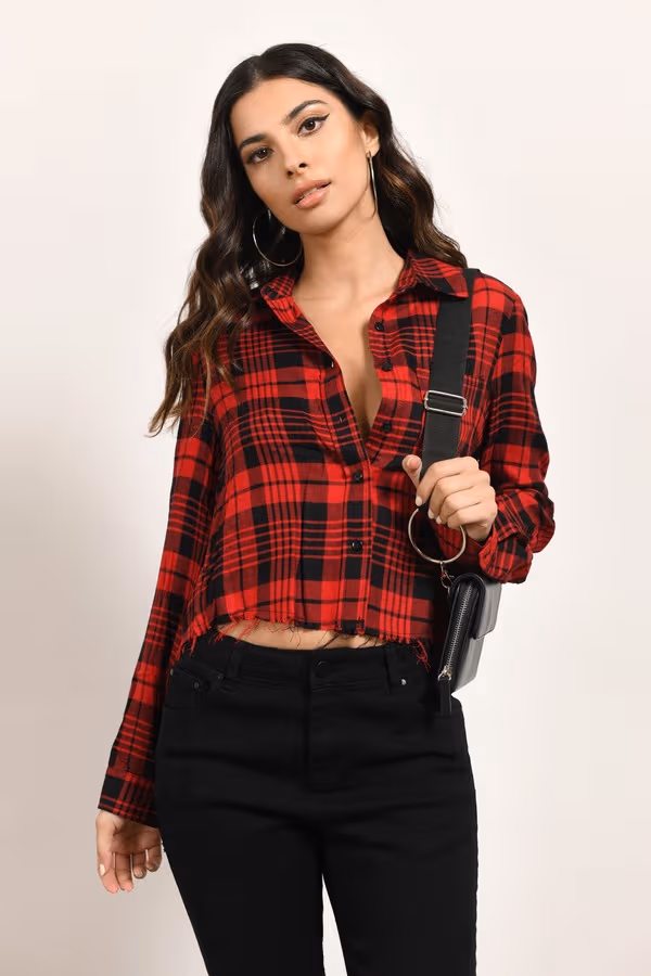 Check On It Plaid Top - Red and Black