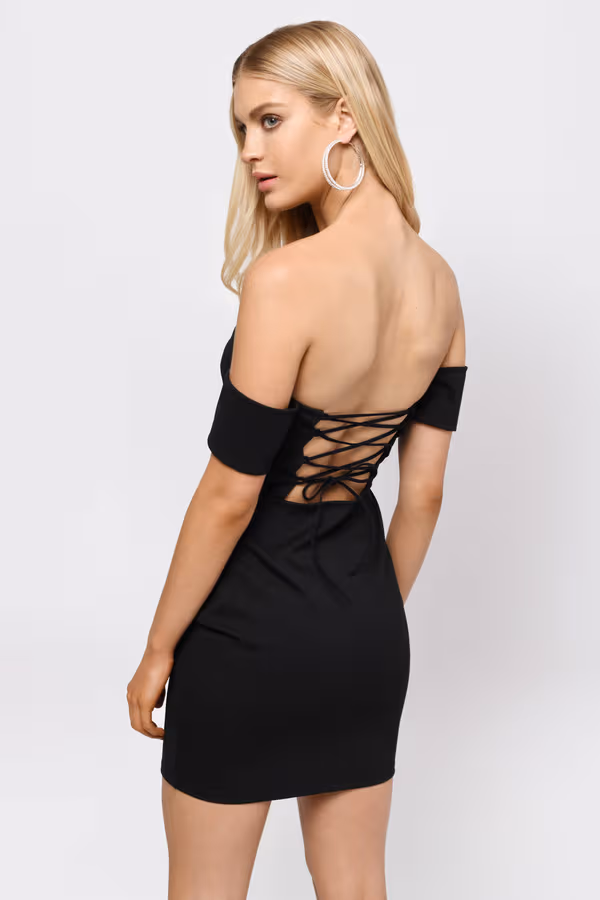 That's What I Like Lace Up Bodycon Mini Dress - Black