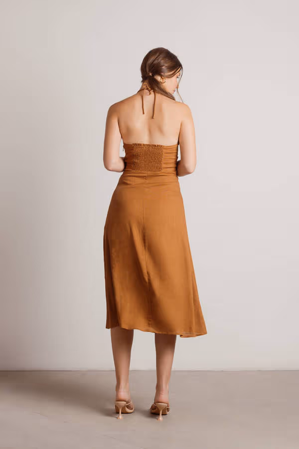 Maison Halter Slit Midi Dress - Oatmeal