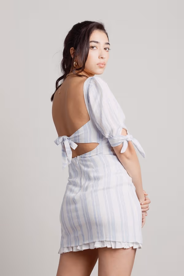Skylar Stripe Sweetheart Mini Dress - Blue White