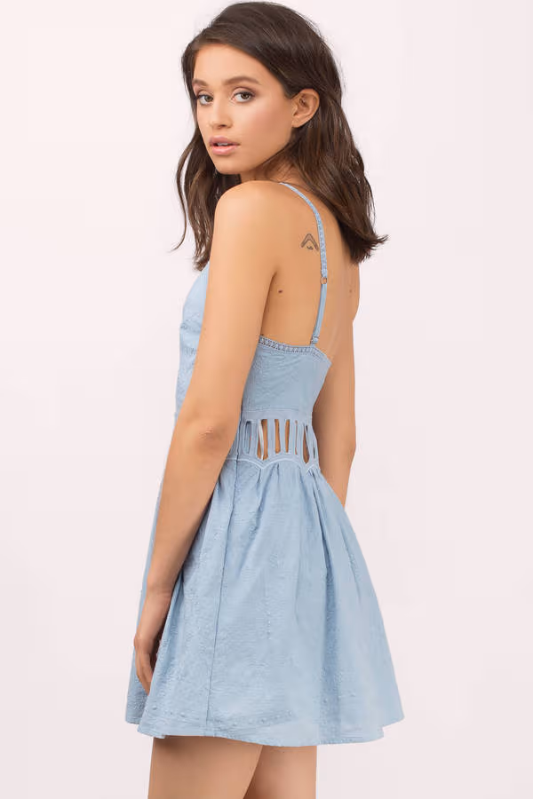 The Jetset Diaries Jasmina Embroidered Skater Mini Dress - Powder Blue
